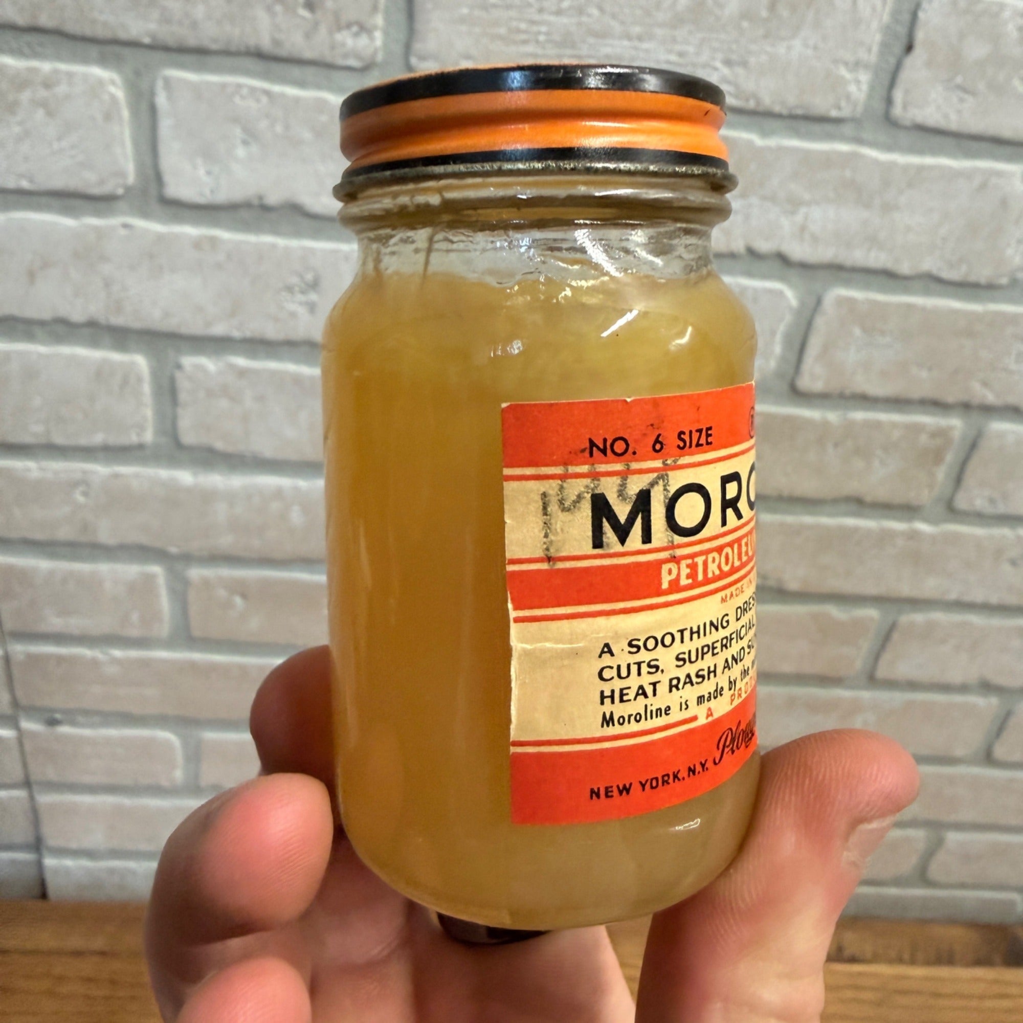 Vintage Pharmacy Drug Store Moroline Petroleum Jelly Jar No 6 Size