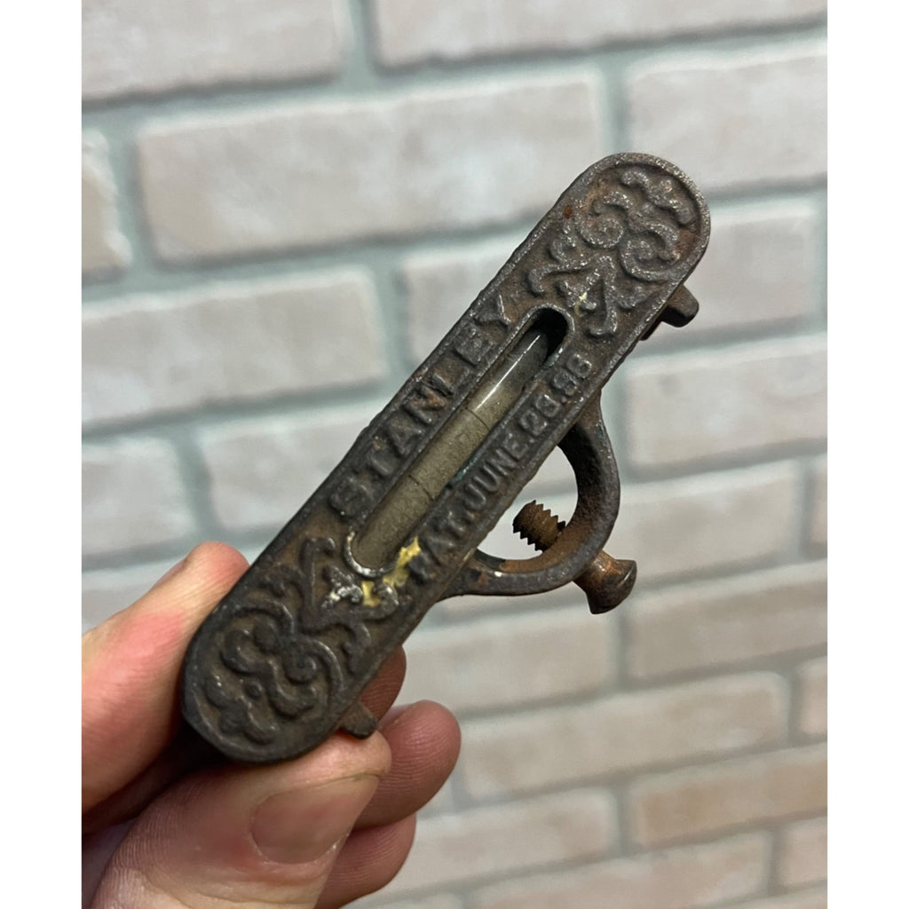 Antique Stanley Patent 1896 Ornate Cast Iron Pocket Level Tool