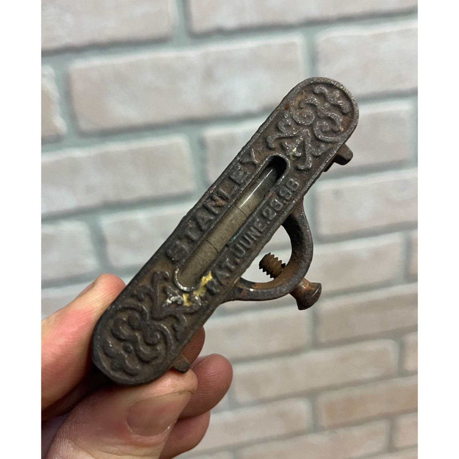 Antique Stanley Patent 1896 Ornate Cast Iron Pocket Level Tool