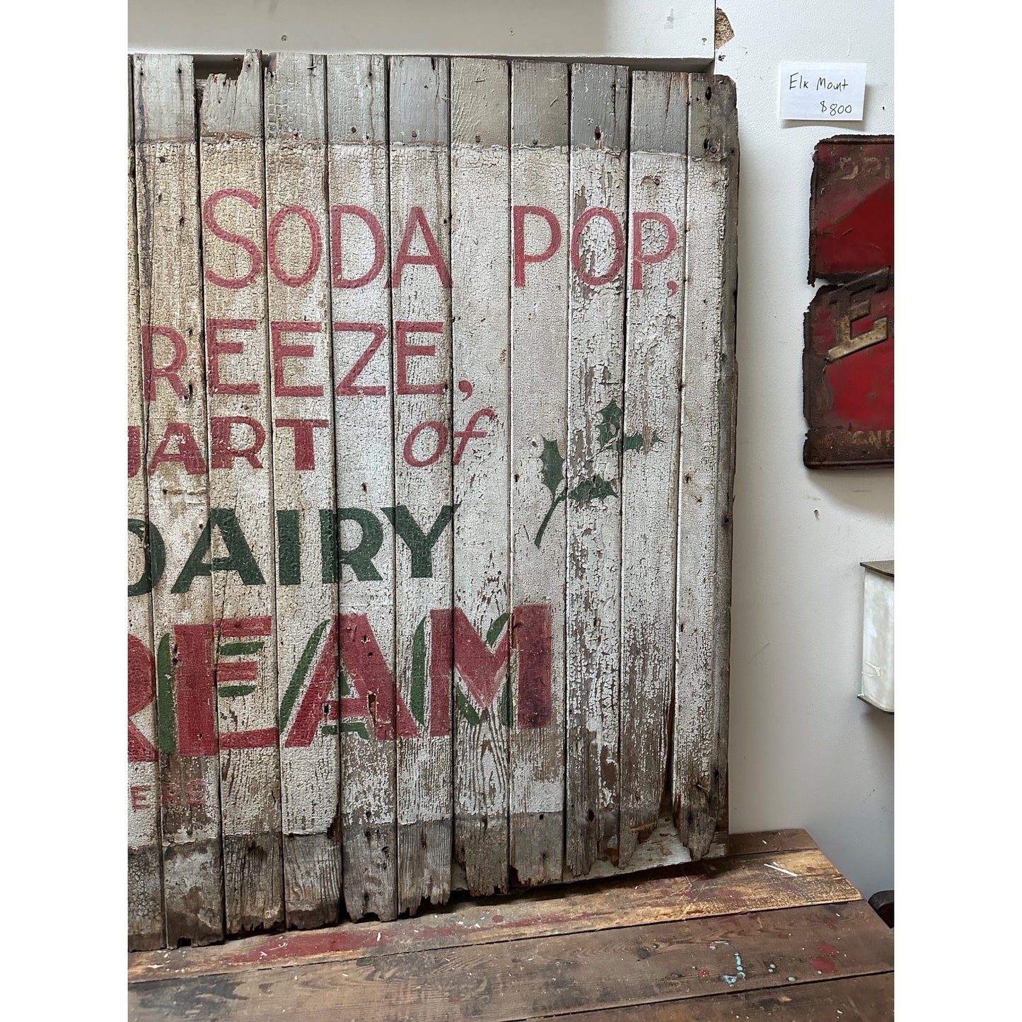 Antique Early 1900s Holly Dairy Ice Cream Painted Wooden Trade Sign Soda Store