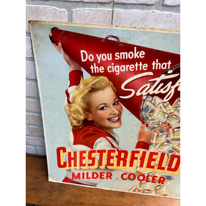 Vintage 1940s Chesterfield Cigarettes Cheerleader Advertising Cardboard Sign