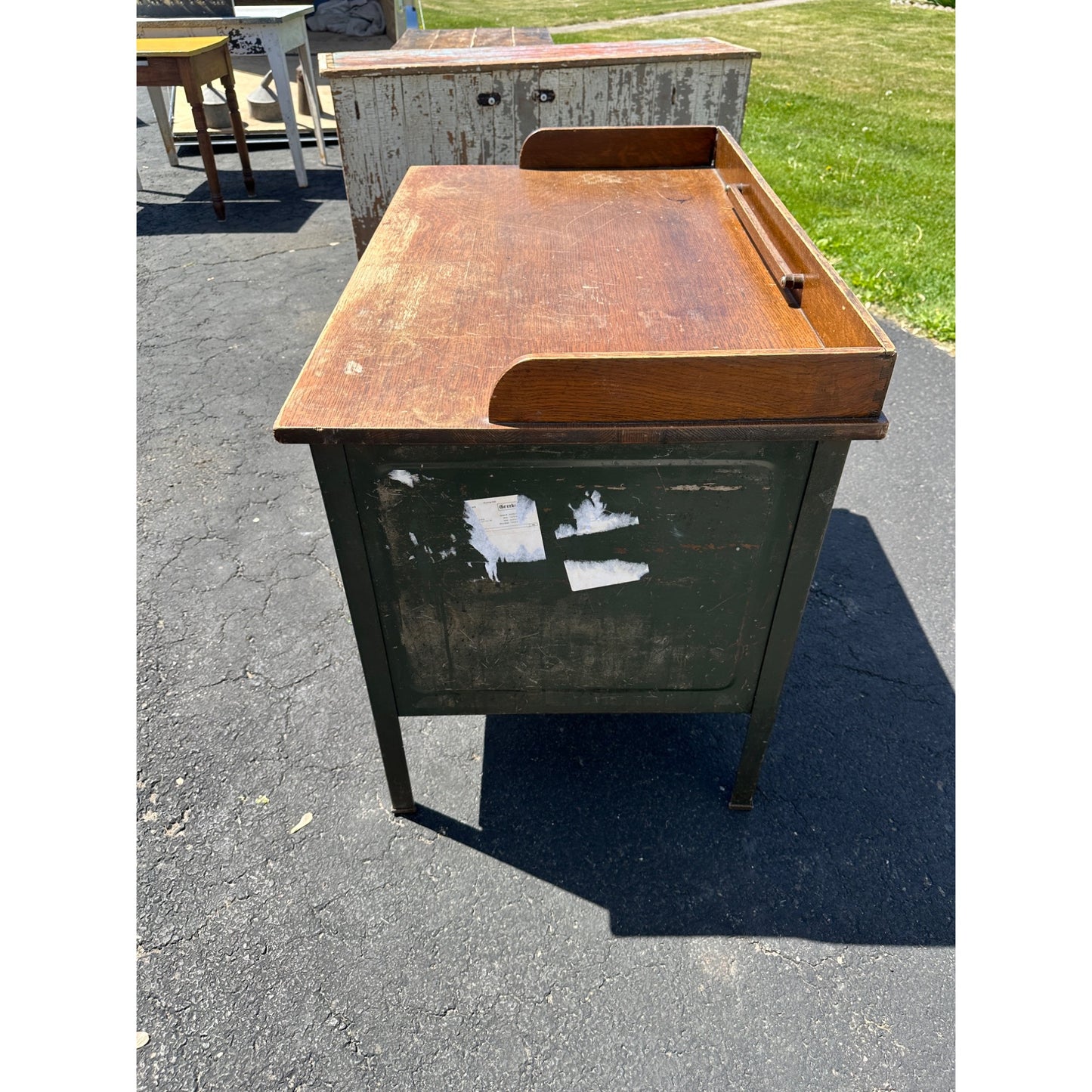 Vintage 1940s  Wooden Steel Industrial Engineers Shop Worker's Desk