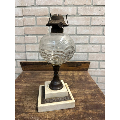 Antique c1860s-70s Whale Oil Lamp EAPG Pressed Glass w/ Double Marble Base