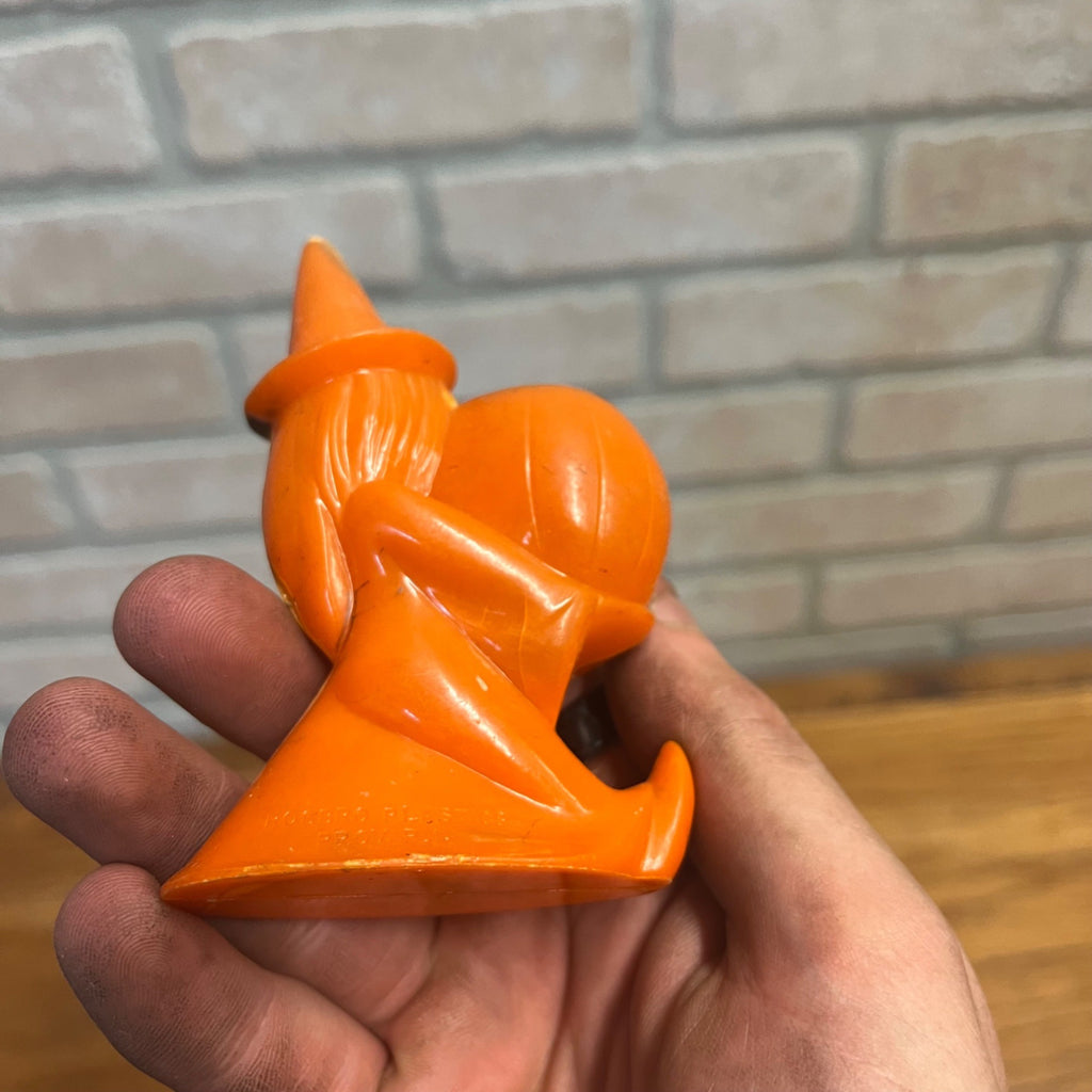 Vintage Halloween Rosbro Plastics Candy Container toys Orange Cat Wheels Witch JOL