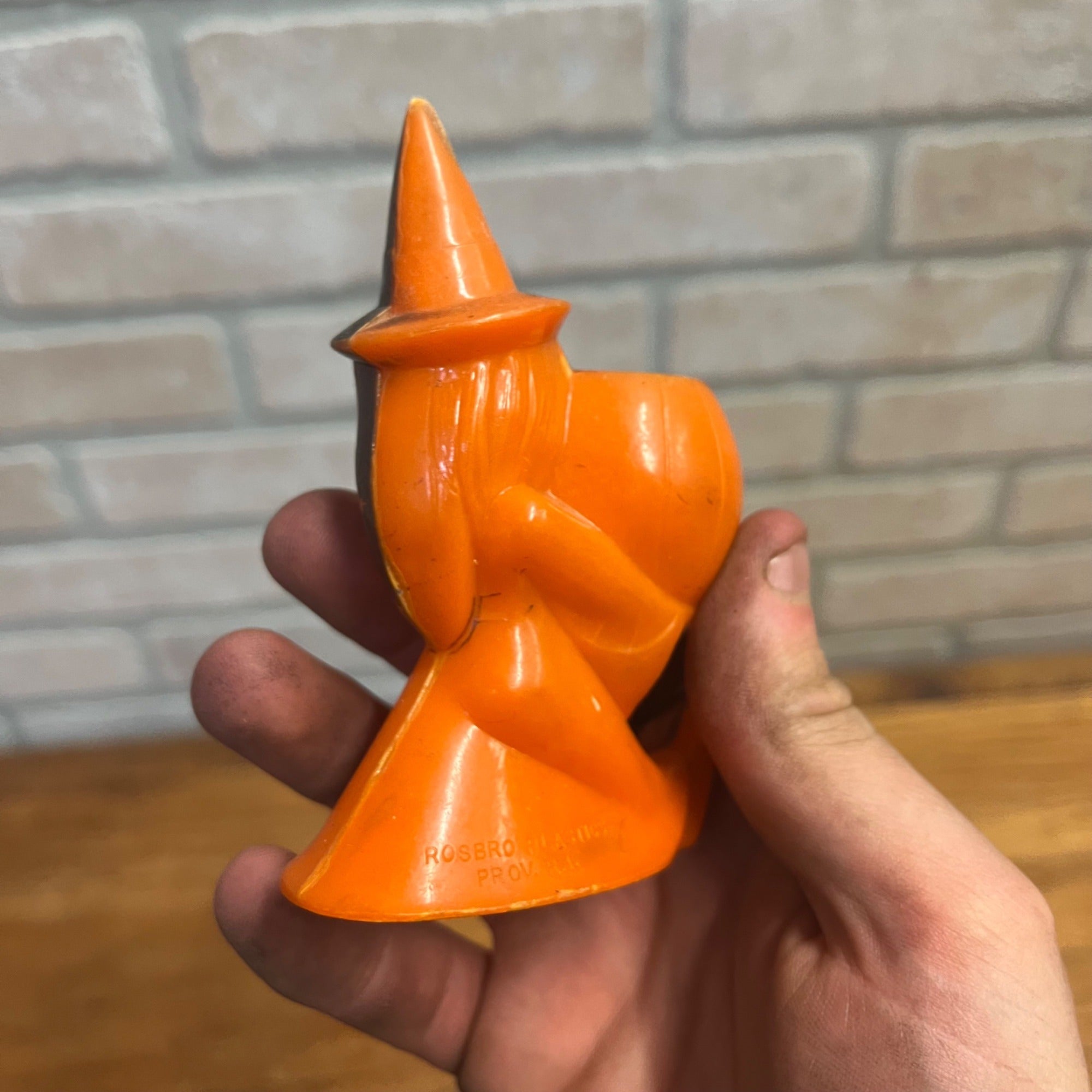 Vintage Halloween Rosbro Plastics Candy Container toys Orange Cat Wheels Witch JOL