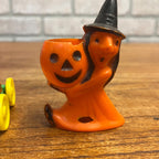 Vintage Halloween Rosbro Plastics Candy Container toys Orange Cat Wheels Witch JOL