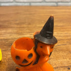 Vintage Halloween Rosbro Plastics Candy Container toys Orange Cat Wheels Witch JOL