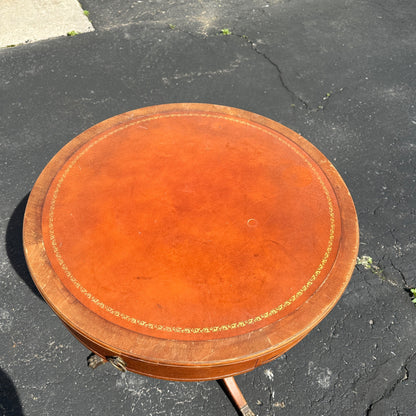Antique Vintage Round Drum Table Side End Table w/ Drawers