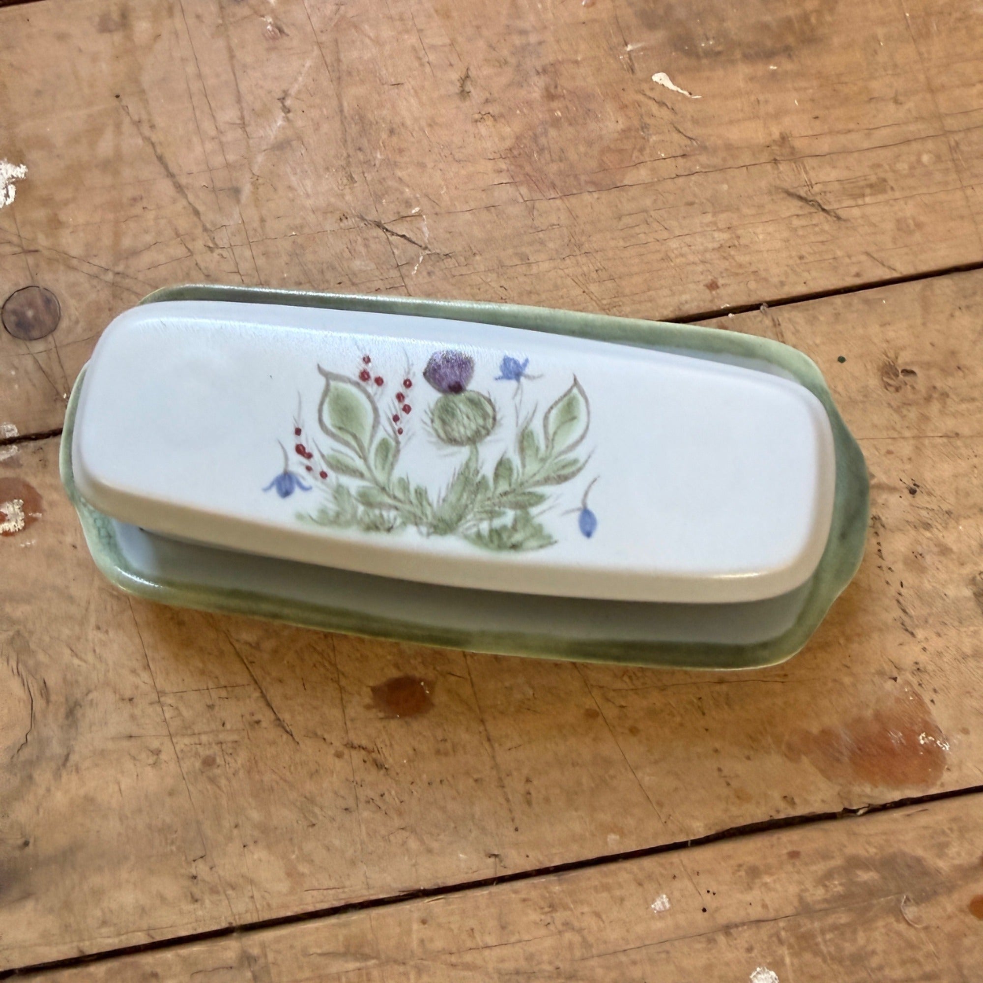Buchan Thistle Serving  Scotland Stoneware Pottery Covered Butter Dish