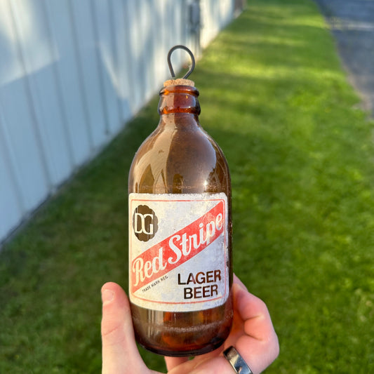 Vintage 1940s Red Stripe Lager Beer ACL Amber Brown Bottle Jamaica WIs Wisconsin