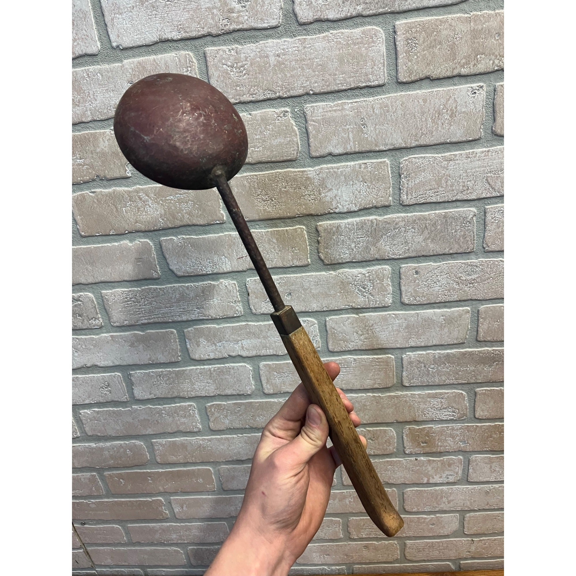 Vintage 1970s Hand Forged Copper Ladle Spoon 17.5" Folk Art
