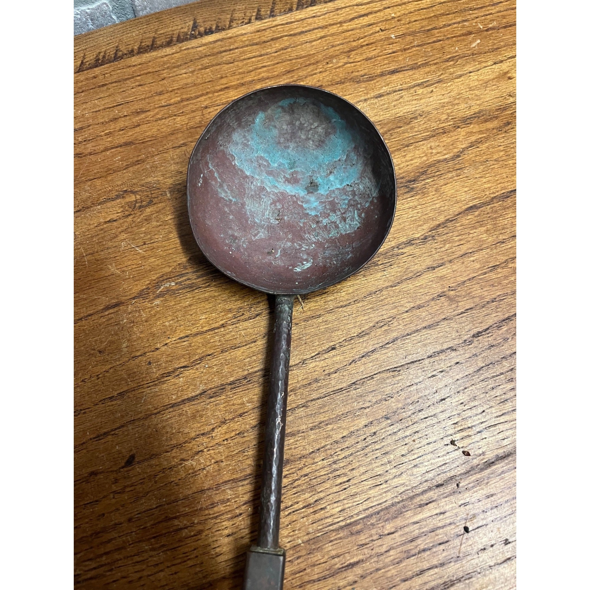 Vintage 1970s Hand Forged Copper Ladle Spoon 17.5" Folk Art