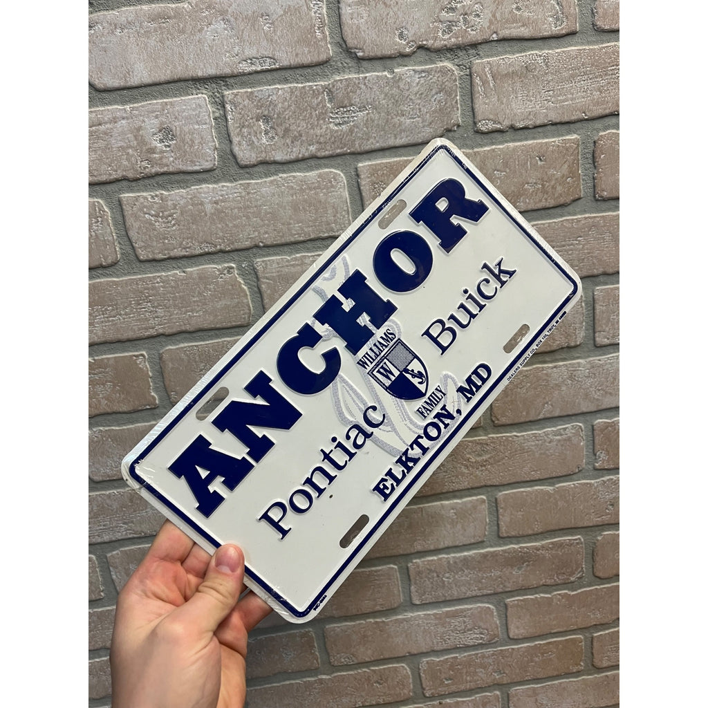 Vintage Anchor Pontiac Buick Dealer Metal Booster License Plate Elkton MD