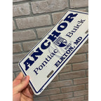 Vintage Anchor Pontiac Buick Dealer Metal Booster License Plate Elkton MD