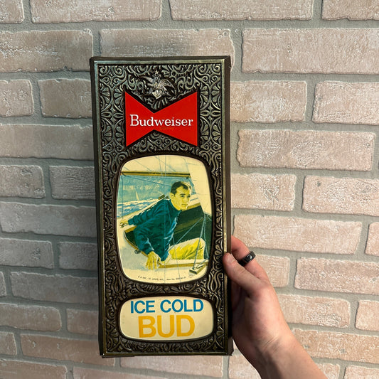 Vintage 1971 Budweiser Ice Cold Bud Sailing Plastic Bar Pub Advertising Sign
