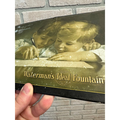 Vintage 1920s Waterman’s Fountain Pen Sign Advertising Store Display Tin-Over-Cardboard