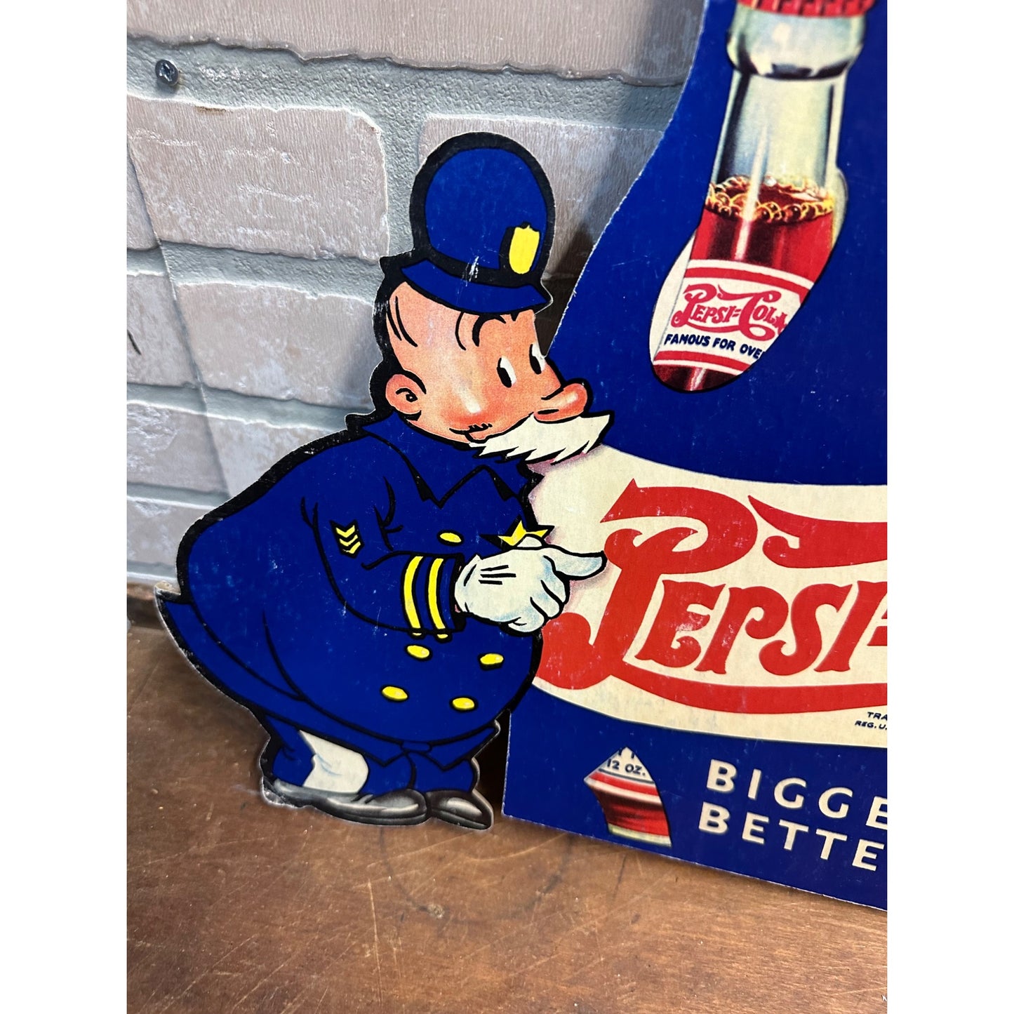 PEPSI COLA "PEPSI & PETE"  CARDBOARD DIECUT DOUBLE-SIDED ADVERTISING SIGN