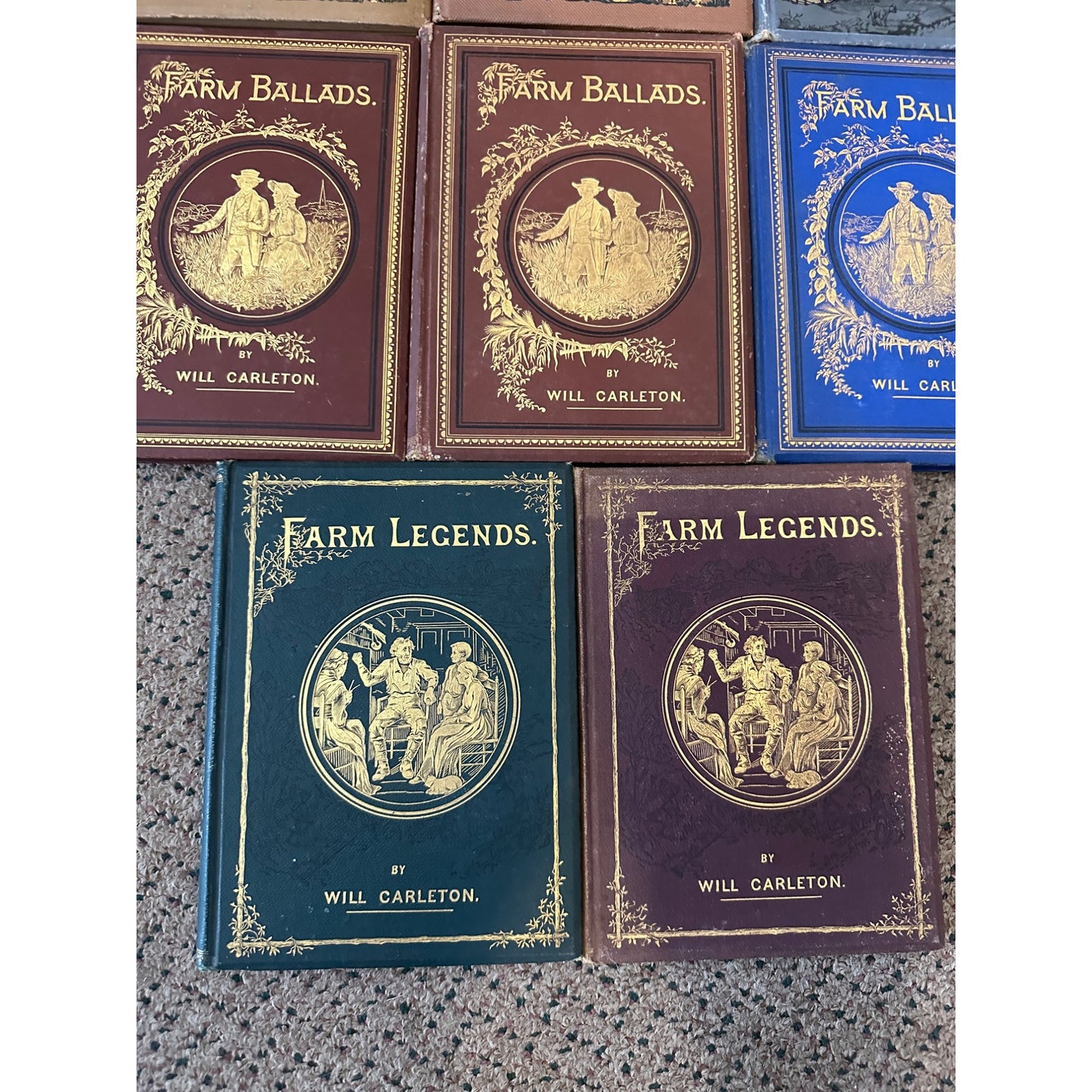 Antique Huge Lot (8) Will Carleton Farm Ballads / Legend Hardcover Books Ornate