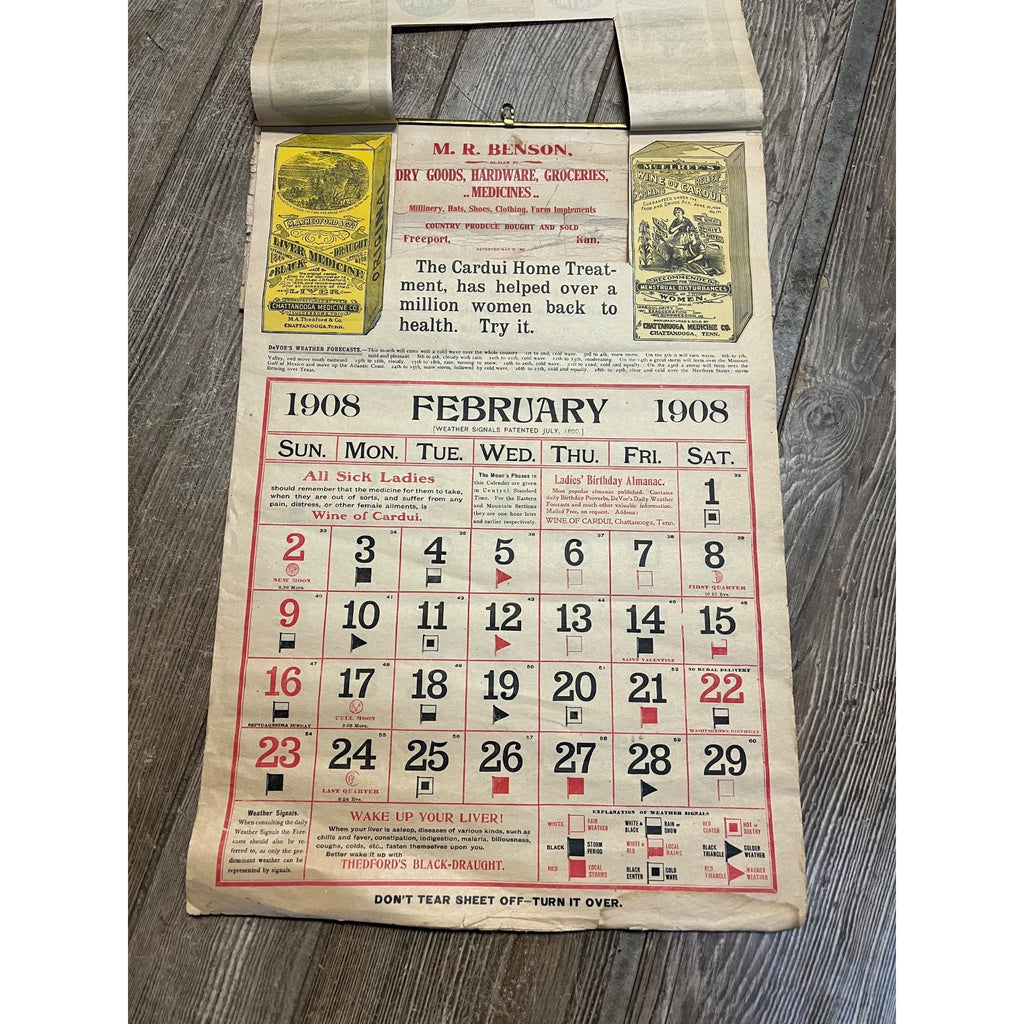 Vintage 1908 Chattanooga Medicine Co Advertising Sign Calendar Black Draught