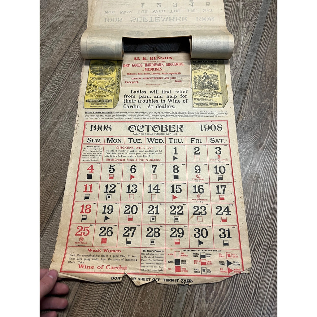 Vintage 1908 Chattanooga Medicine Co Advertising Sign Calendar Black Draught