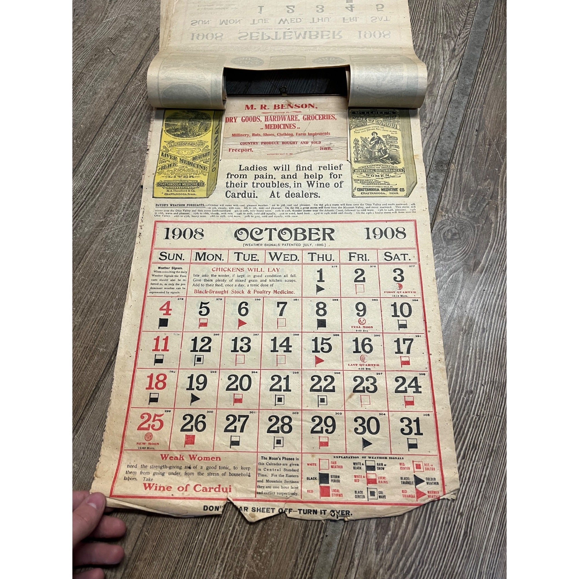 Vintage 1908 Chattanooga Medicine Co Advertising Sign Calendar Black Draught