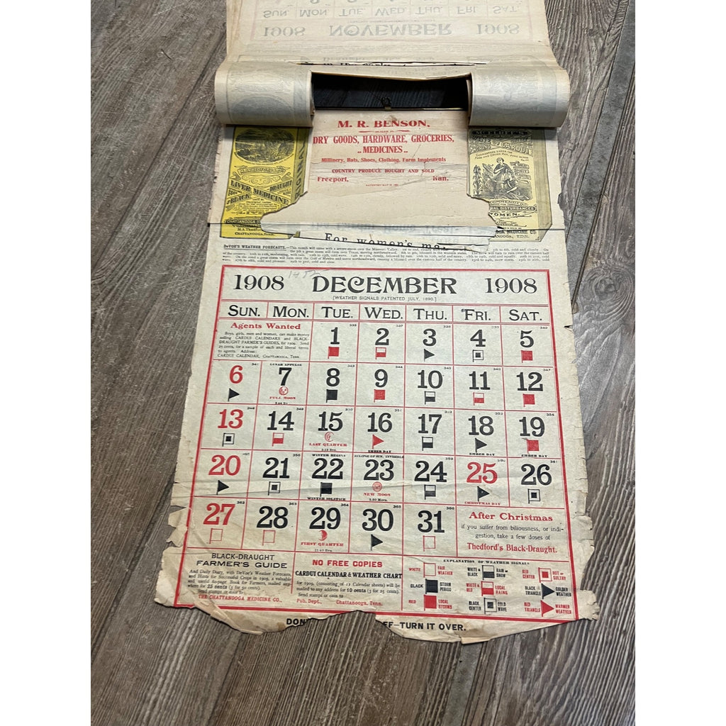 Vintage 1908 Chattanooga Medicine Co Advertising Sign Calendar Black Draught