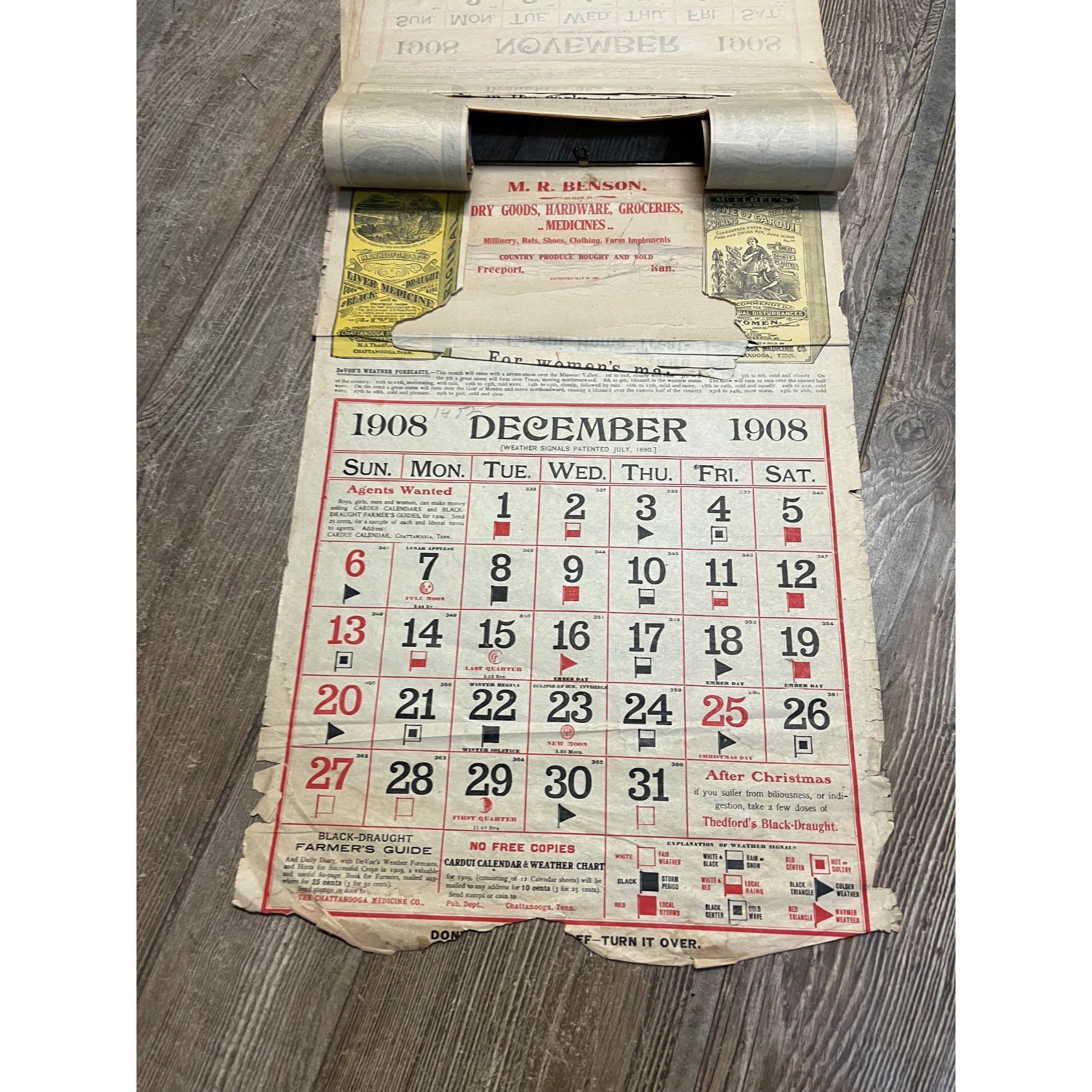Vintage 1908 Chattanooga Medicine Co Advertising Sign Calendar Black Draught