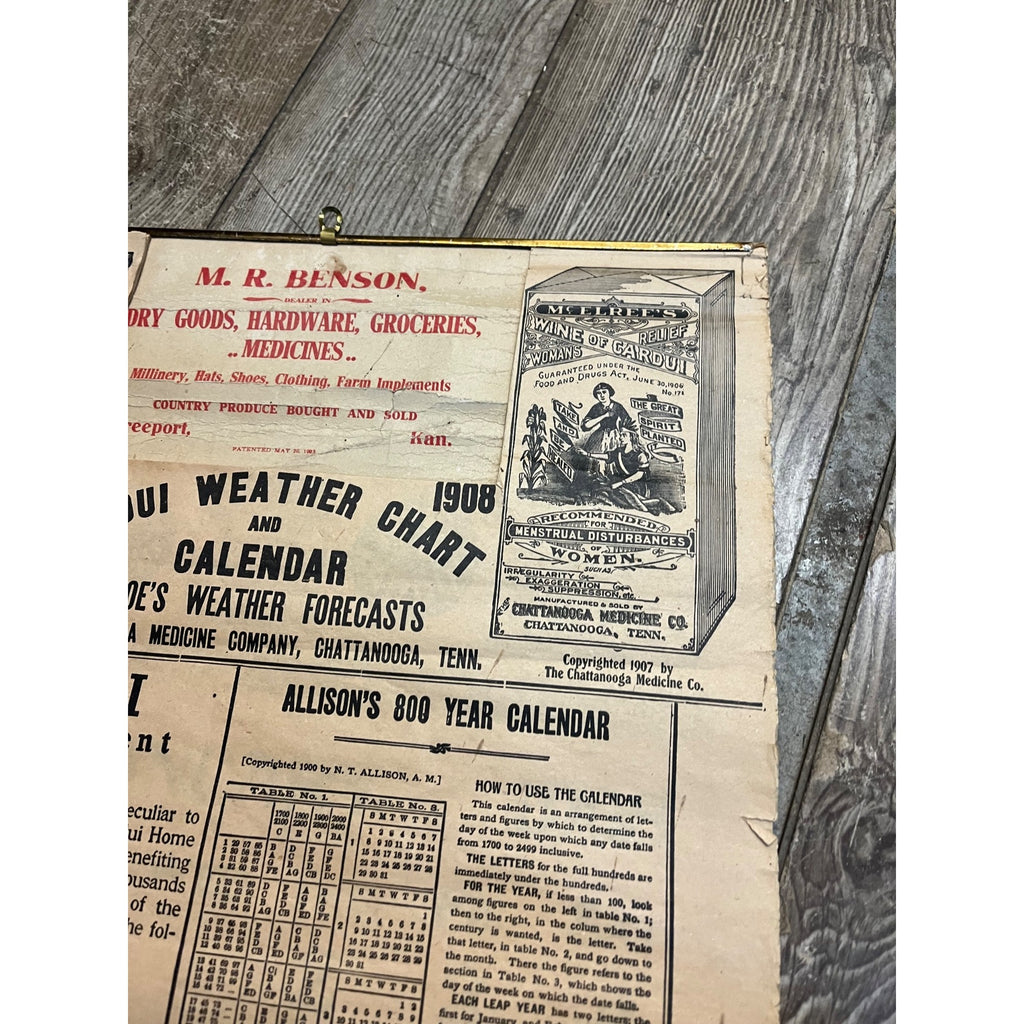 Vintage 1908 Chattanooga Medicine Co Advertising Sign Calendar Black Draught