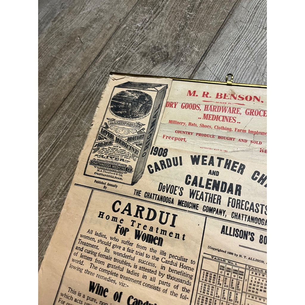 Vintage 1908 Chattanooga Medicine Co Advertising Sign Calendar Black Draught
