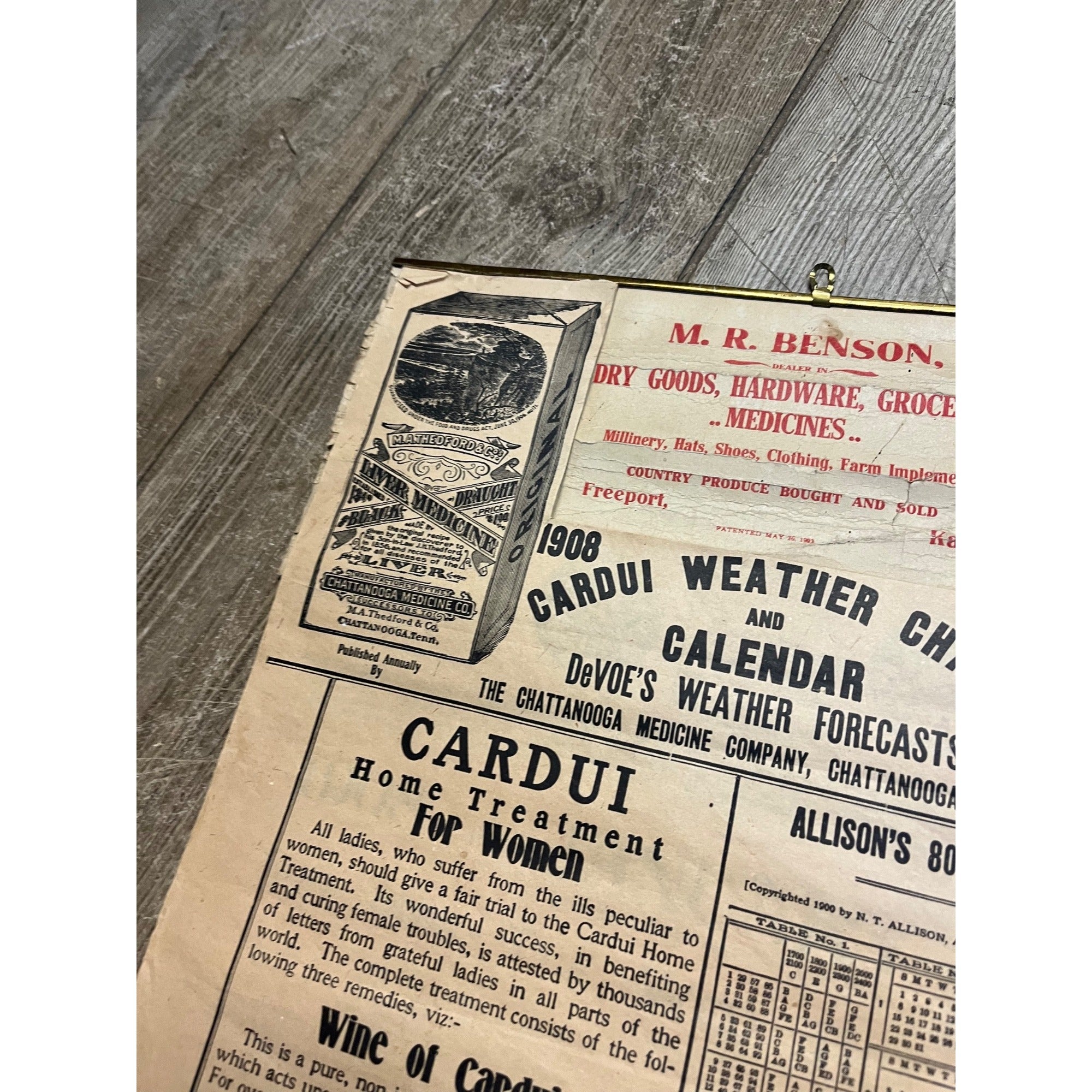 Vintage 1908 Chattanooga Medicine Co Advertising Sign Calendar Black Draught