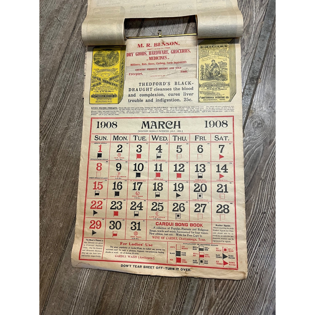 Vintage 1908 Chattanooga Medicine Co Advertising Sign Calendar Black Draught