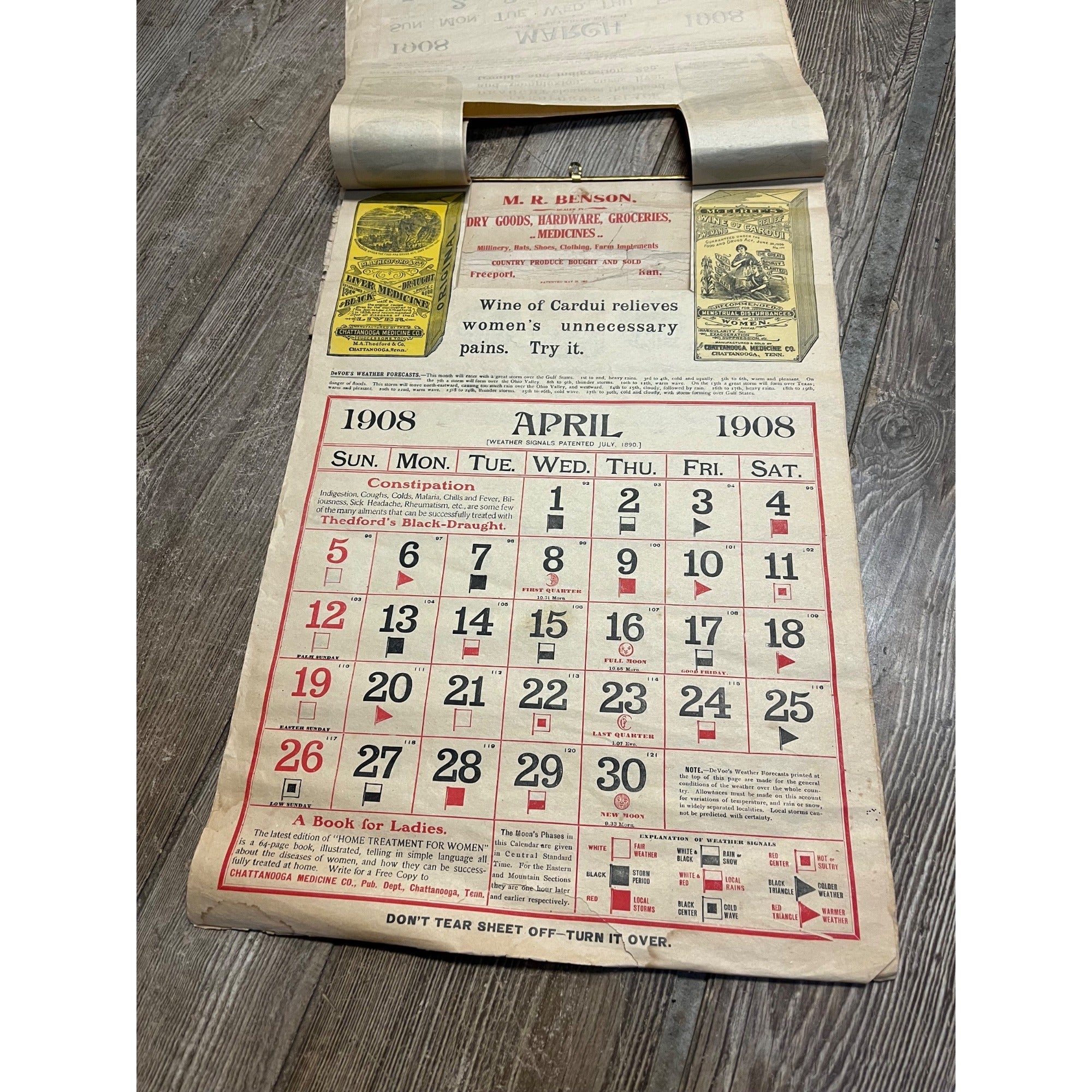 Vintage 1908 Chattanooga Medicine Co Advertising Sign Calendar Black Draught