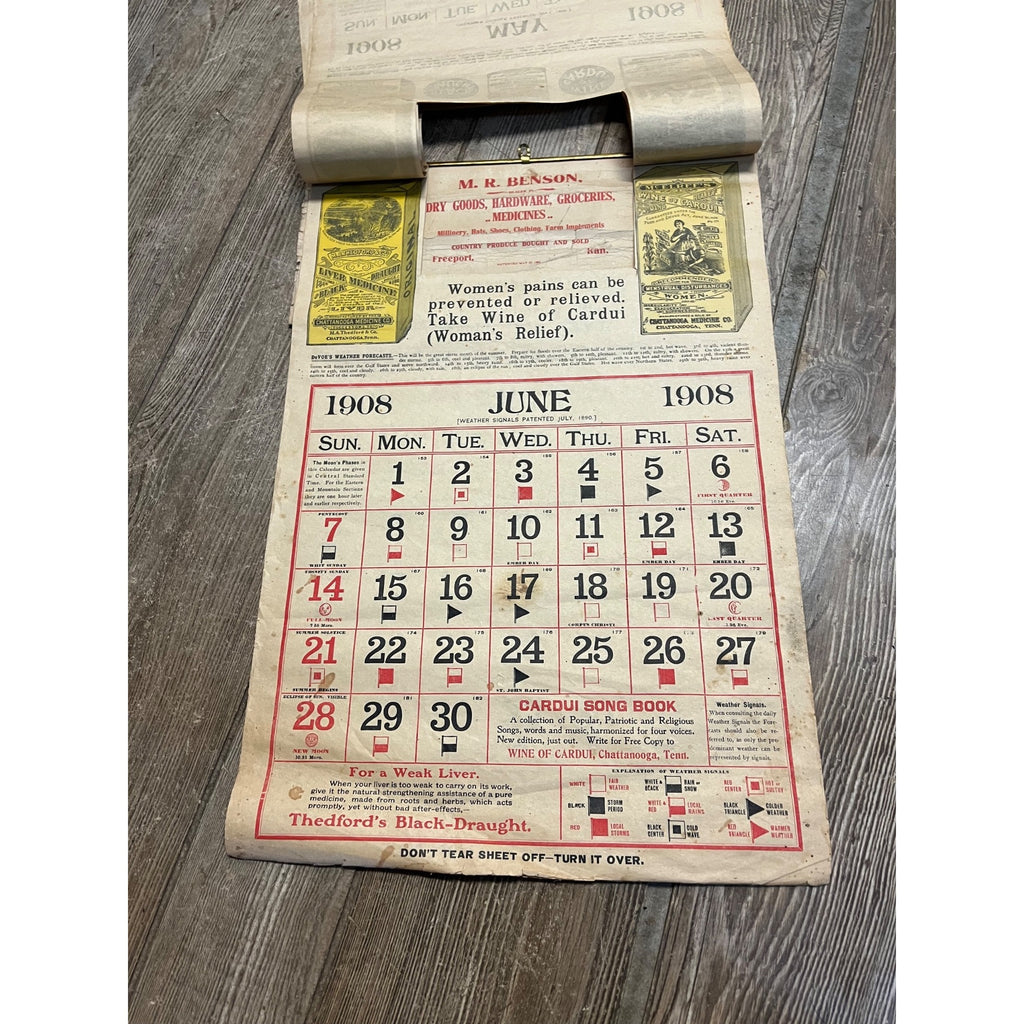 Vintage 1908 Chattanooga Medicine Co Advertising Sign Calendar Black Draught