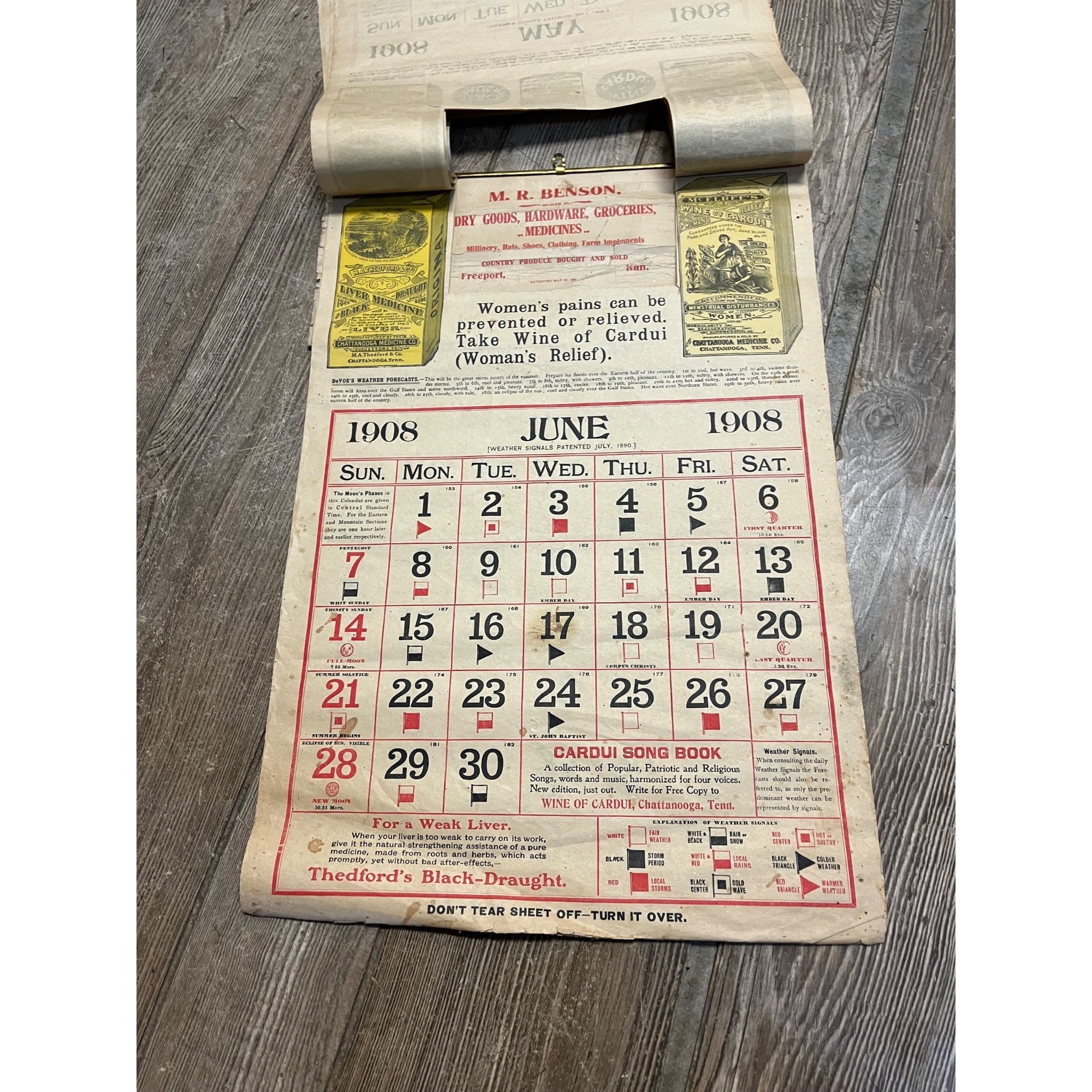 Vintage 1908 Chattanooga Medicine Co Advertising Sign Calendar Black Draught