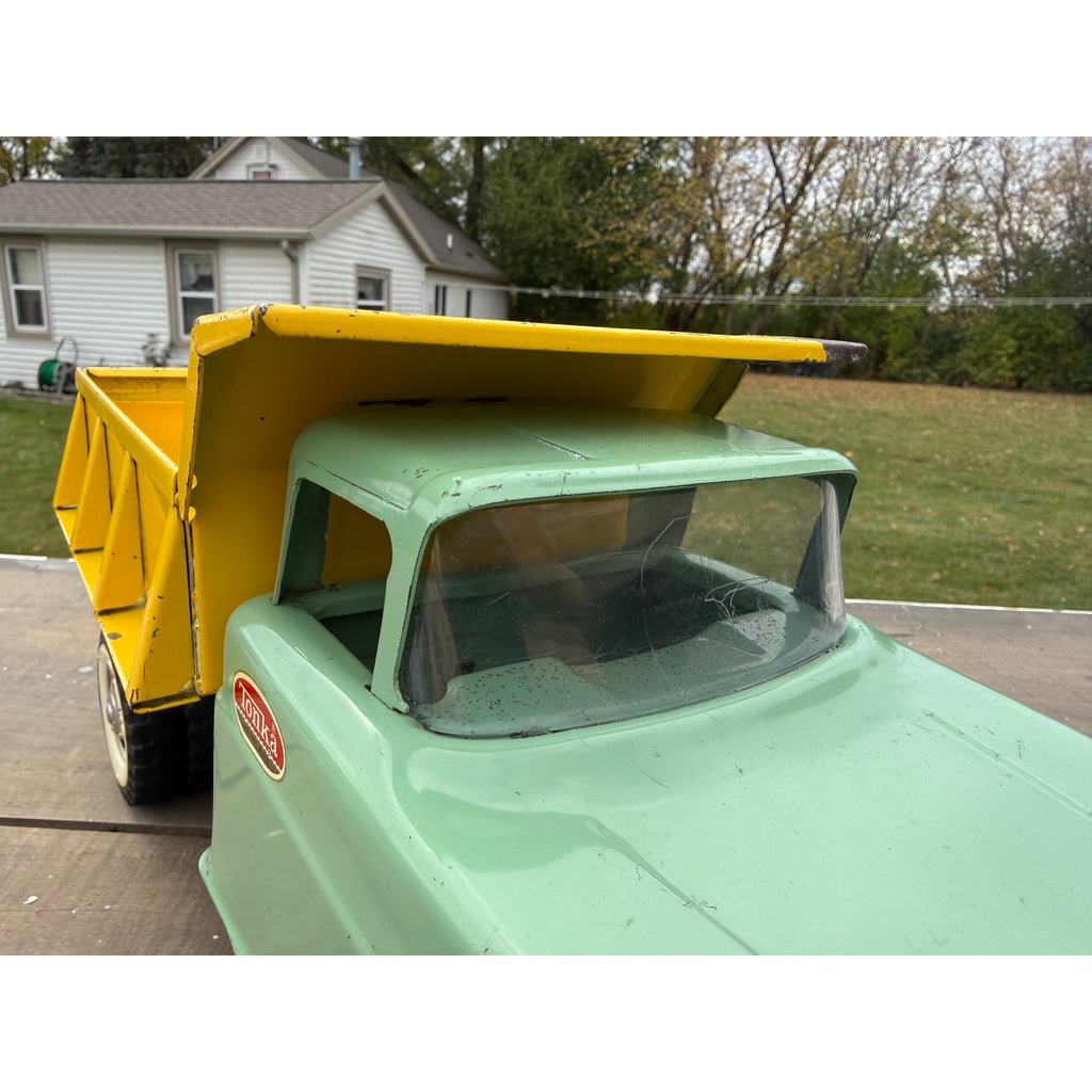 Vintage 1964 Tonka Dump Truck Yellow Green Pressed Steel Toy #406