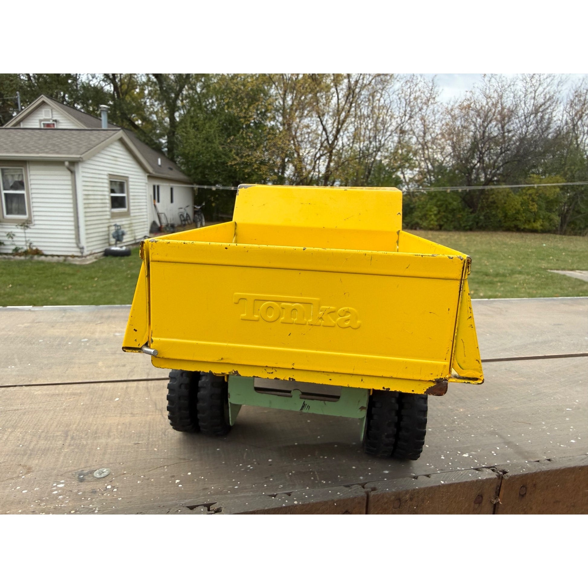 Vintage 1964 Tonka Dump Truck Yellow Green Pressed Steel Toy #406