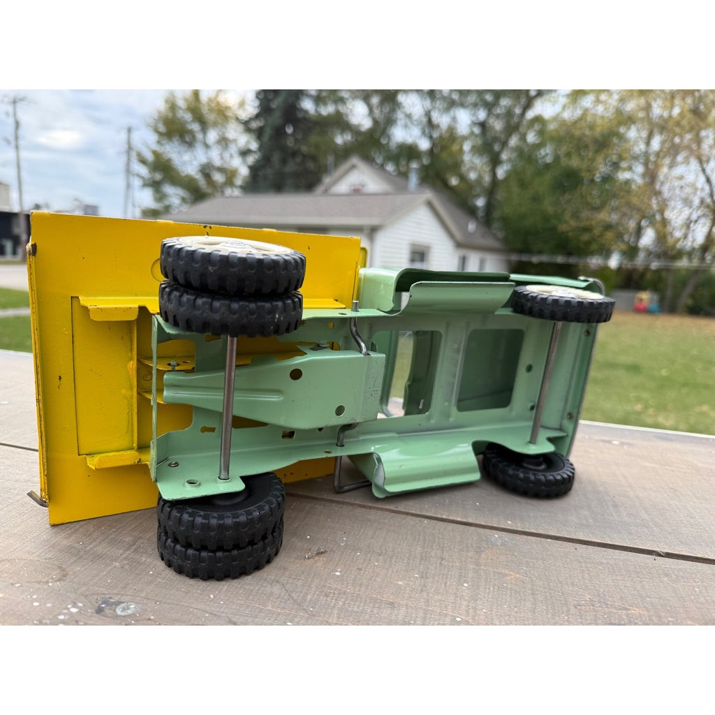 Vintage 1964 Tonka Dump Truck Yellow Green Pressed Steel Toy #406