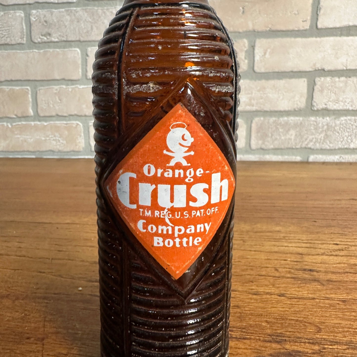 Vintage 1974 7oz  Orange Crush brown Ribbed Crushie Bottle ACL Glass 6