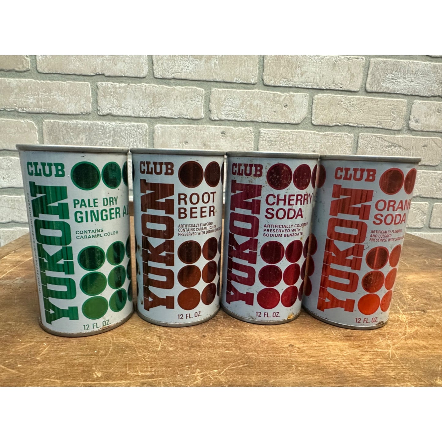 Vintage Yukon Club Soda Pop Cans (4) Orange Cherry Root Beer Steel Pull Tab Flat Top