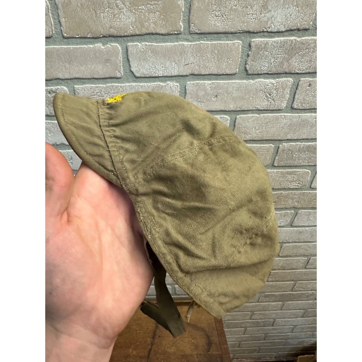 Vintage Child's Olive Drab Green Cap Hat w/ Stitched Star - Girl Scouts?
