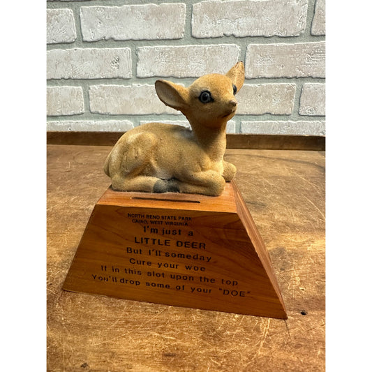 Vintage Little Deer Wooden Cedar Coin Bank Kitschy Cabin Decor North Bend State Park