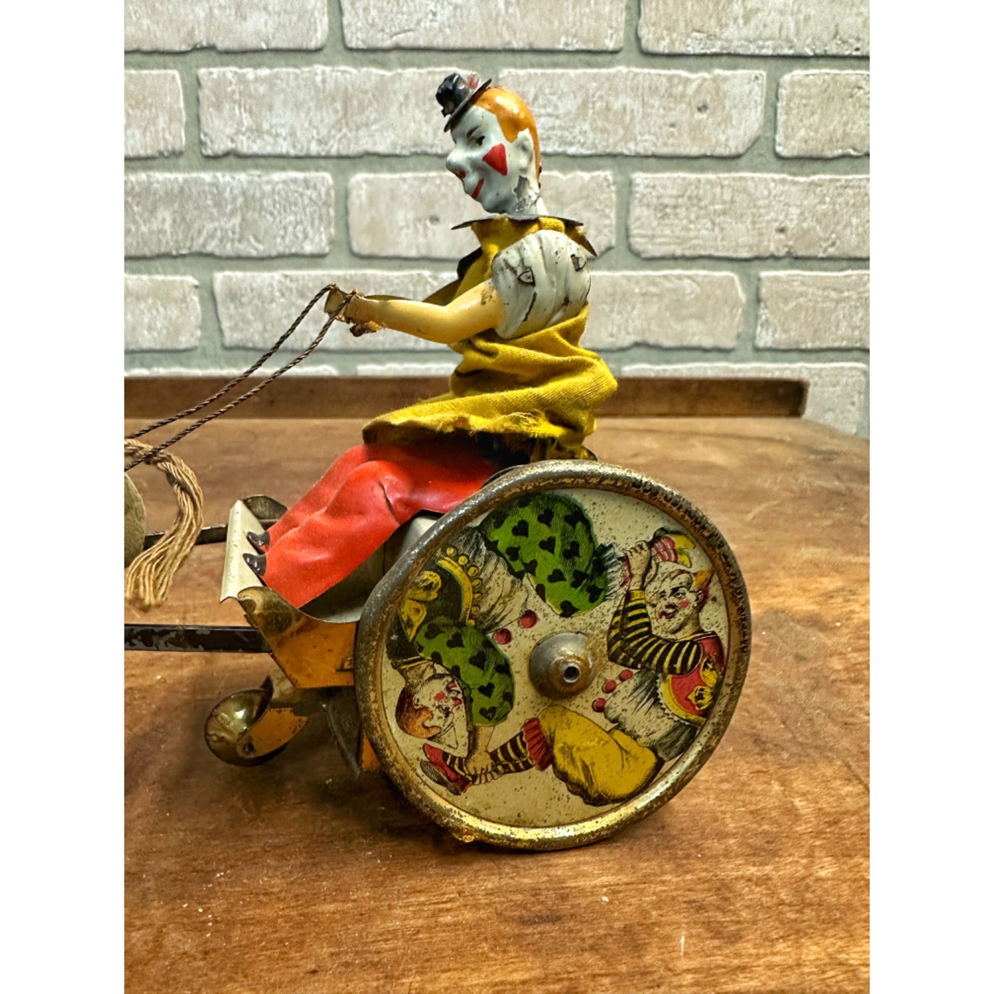 Vintage Lehmann Stubborn Donkey & Cart Circus Clown Windup Tin Litho Toy