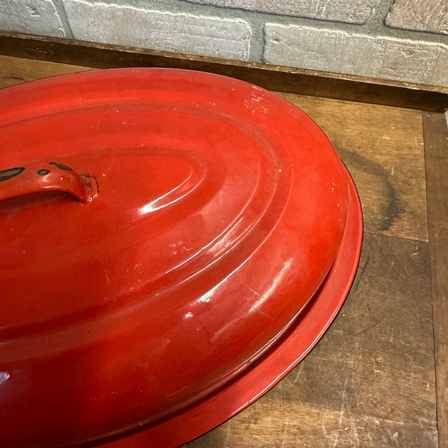 Antique Vintage Red & Black  Enamelware Roaster Lid Replacement