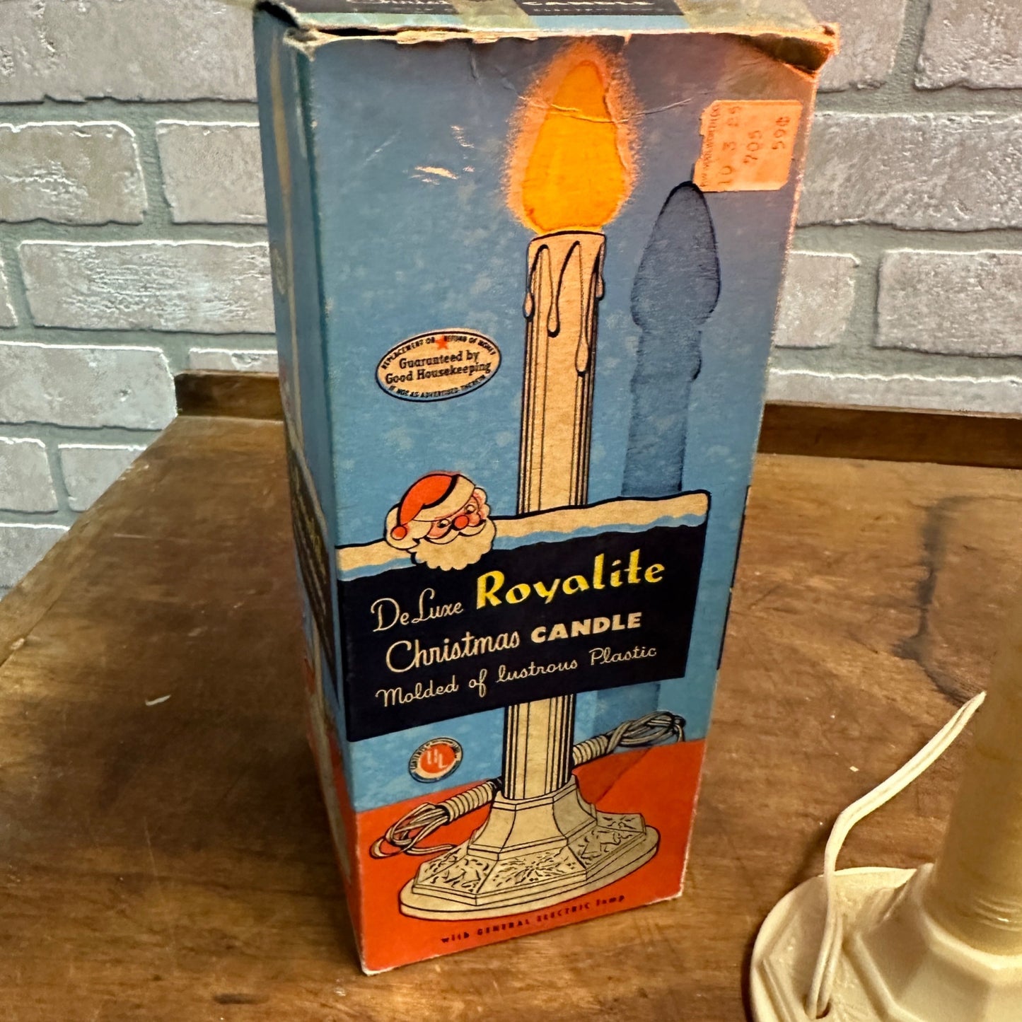 Vintage 1950s Deluxe Royalite Christmas Candle Electric Lighted w/ Box - Works