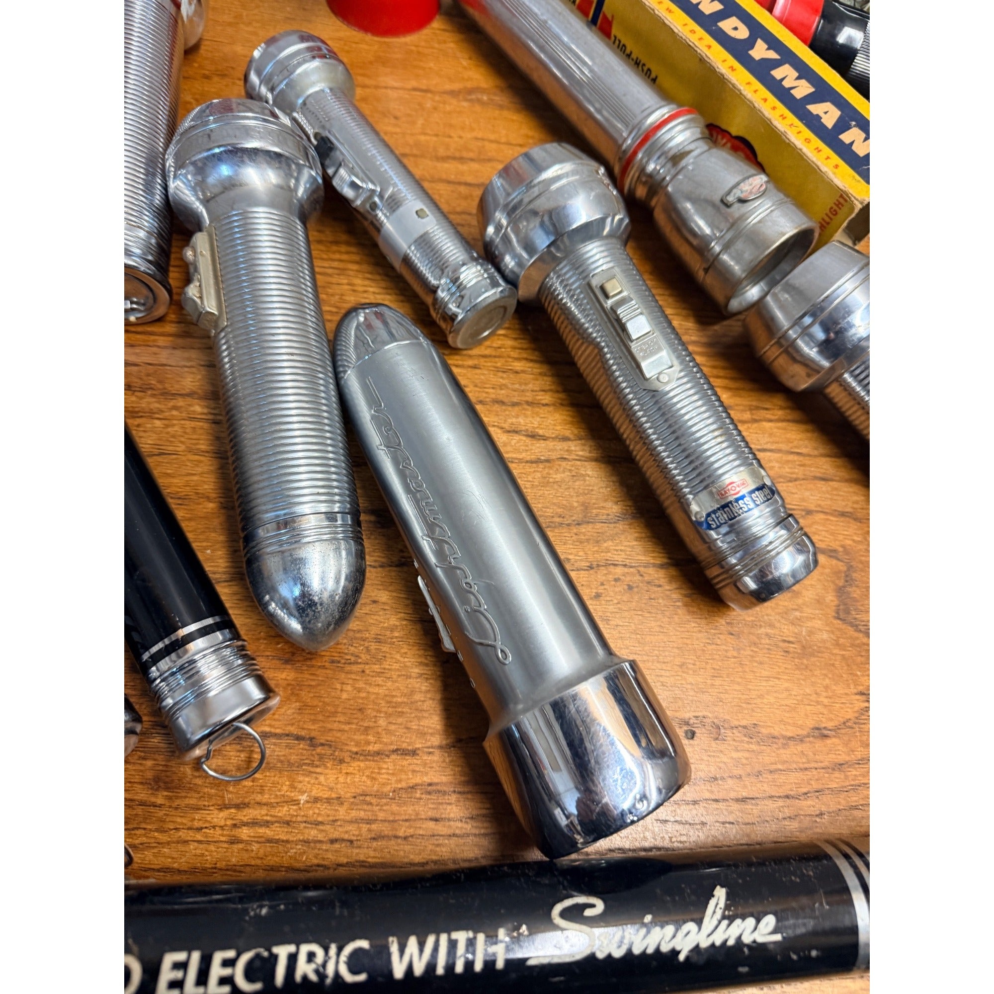 Vintage Junk Drawer Huge Lot Untested Flashlights Macky Lightmaster RayOVac ++