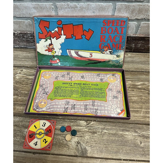 RARE Vintage 1930s Smitty Speed Boat Race Board Game Herby Berndt - Complete