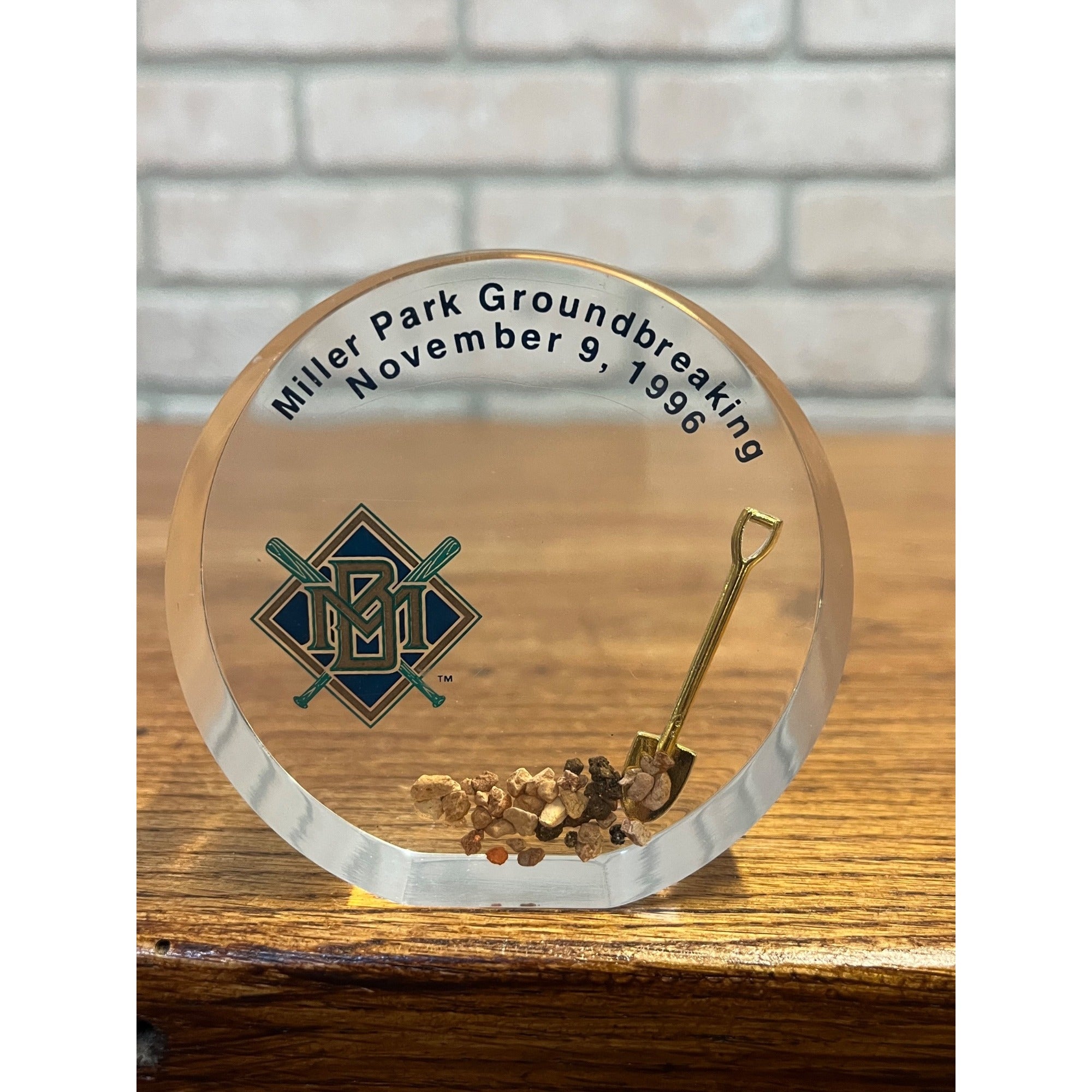Vintage 1996 Milwaukee Brewers Miller Park Groundbreaking Acrylic Paperweight