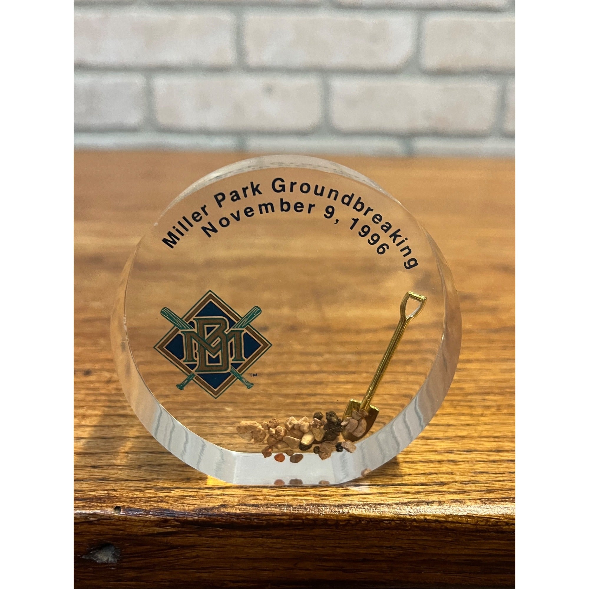 Vintage 1996 Milwaukee Brewers Miller Park Groundbreaking Acrylic Paperweight