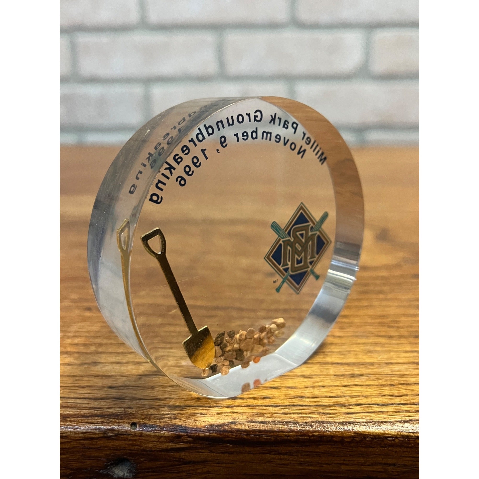 Vintage 1996 Milwaukee Brewers Miller Park Groundbreaking Acrylic Paperweight