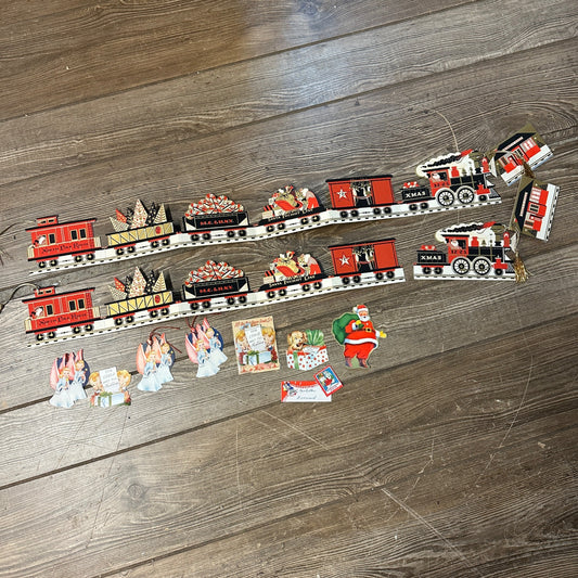 Vintage Lot of Christmas Trains Henri Fayette Diecut Cards Sticekrs Japan Banner